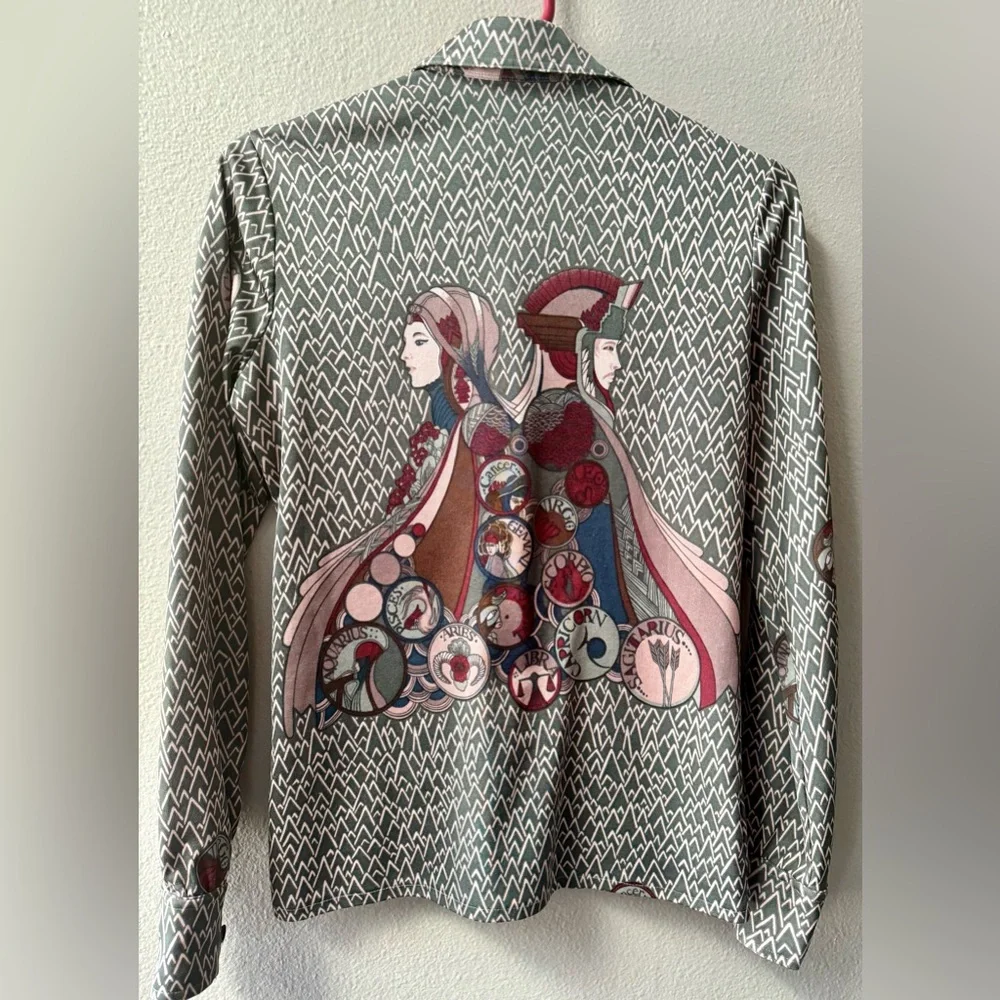 VINTAGE JONES NEW YORK ASTROLOGY BUTTON DOWN BLOUSE WOMENS SIZE 10~RARE!! - Picture 12 of 14